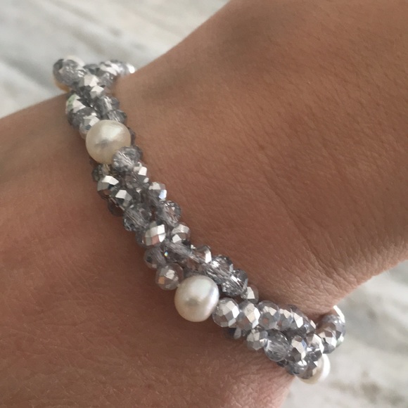 Silver Pearl Beaded Magnetic Multi Strand Bracelet - Picture 5 of 7
